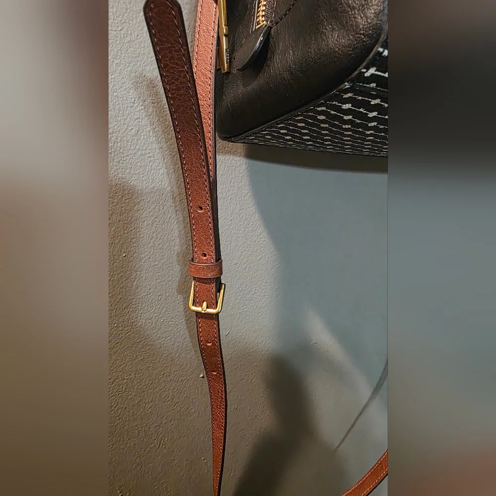 Fossil Rachel Satchel Handbag Crossbody Black/White Gold Accents OS